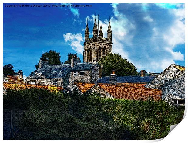  Across the roofs of Helmsley, Yorkshire. Print by Robert Gipson