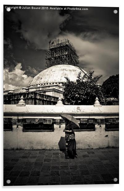 Stupa repairs, Boudhanath Temple, Kathmandu, Nepal Acrylic by Julian Bound