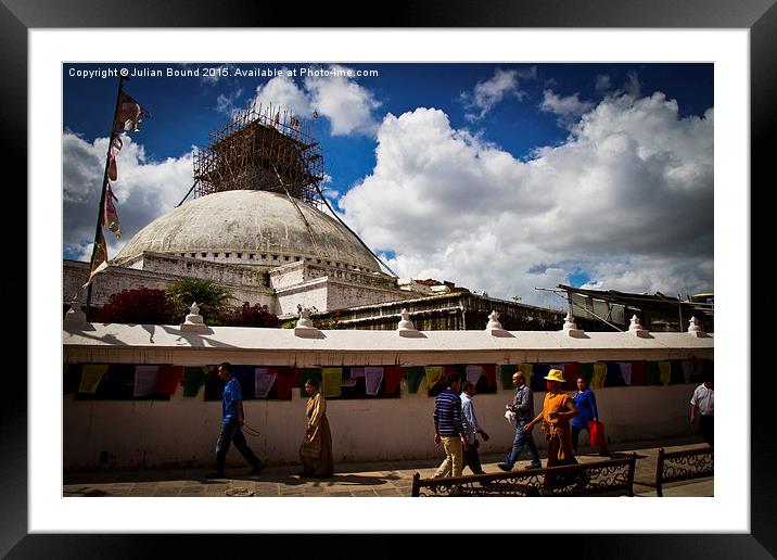 Stupa repairs, Boudhanath Temple, Kathmandu, Nepal Framed Mounted Print by Julian Bound