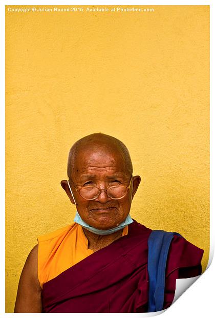 Elderly Tibetan Buddhist monk, Boudhanath, Kathman Print by Julian Bound