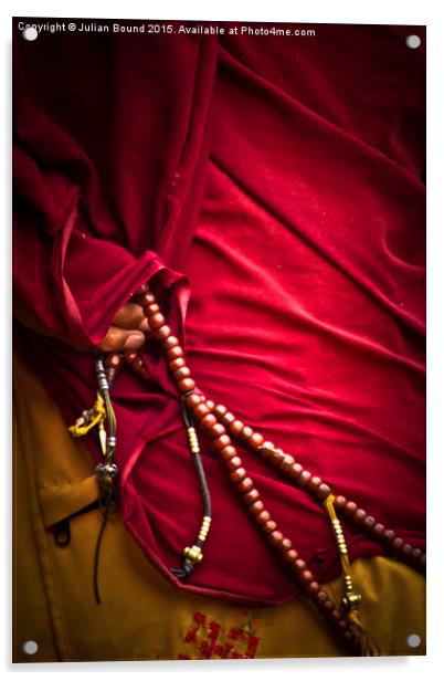Tibetan monk and beads, Boudhanath Temple, Kathman Acrylic by Julian Bound