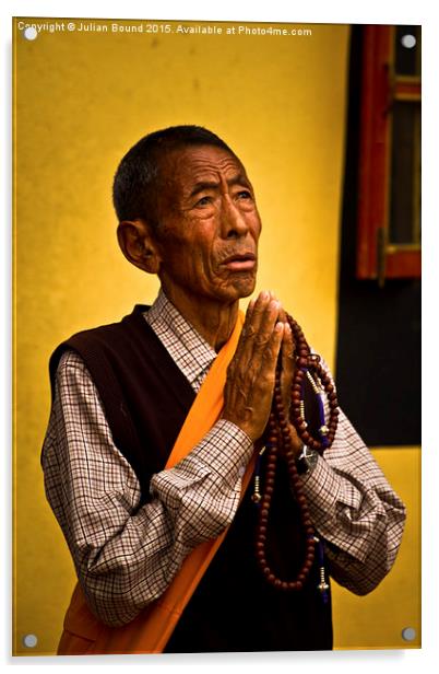Elderly Tibetan man, Boudhanath Temple, Kathmandu, Acrylic by Julian Bound
