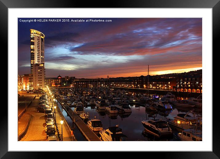  Swansea Marina at sunset. Framed Mounted Print by HELEN PARKER