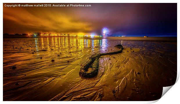  Distant August Fireworks From Martello Beach Print by matthew  mallett