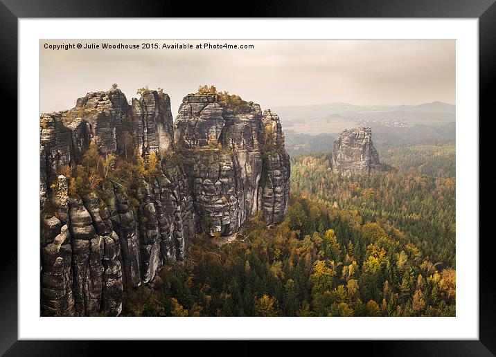 view of the Schrammstein rocks in the Elbe Sandsto Framed Mounted Print by Julie Woodhouse