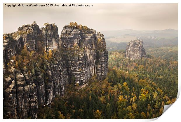 view of the Schrammstein rocks in the Elbe Sandsto Print by Julie Woodhouse