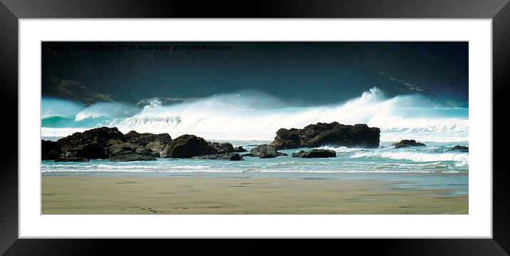  Surfing waves at Porthtowan Framed Mounted Print by Liz Ward