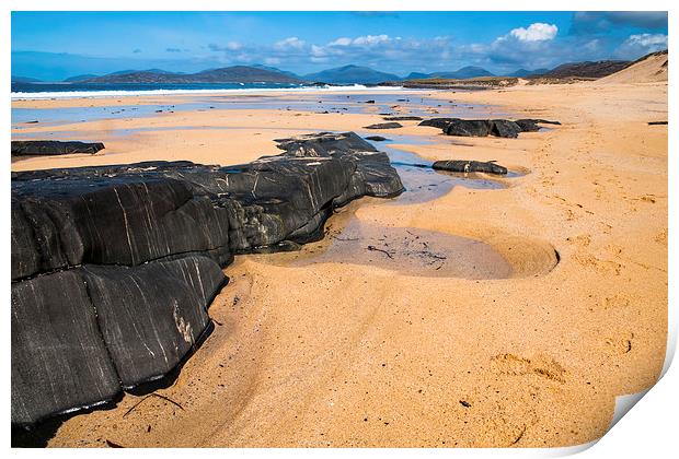 Landscape, Traigh Mhor beach, Finger of rock Print by Hugh McKean