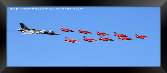   Vulcan XH558 Red Arrows flyby RIAT 2015 Framed Print by Andrew Watson
