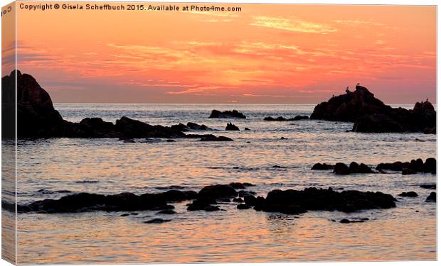  Sunset  at Cobo Bay Canvas Print by Gisela Scheffbuch