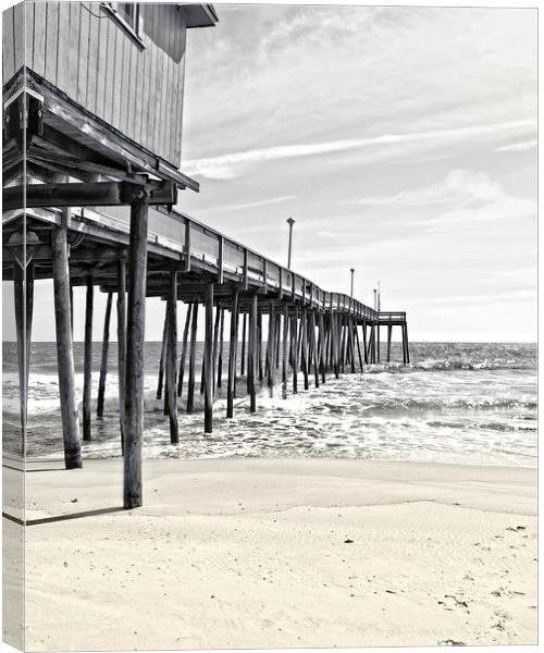 Fishing Pier in Black and White Canvas Print by Tom and Dawn Gari