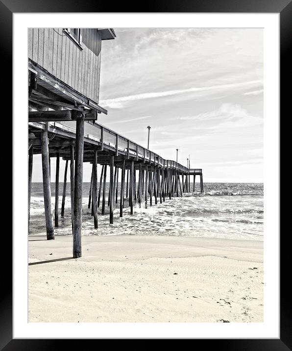  Fishing Pier in Black and White Framed Mounted Print by Tom and Dawn Gari
