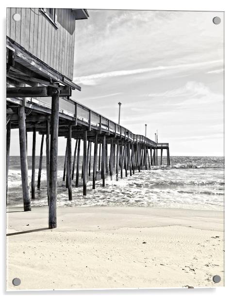  Fishing Pier in Black and White Acrylic by Tom and Dawn Gari