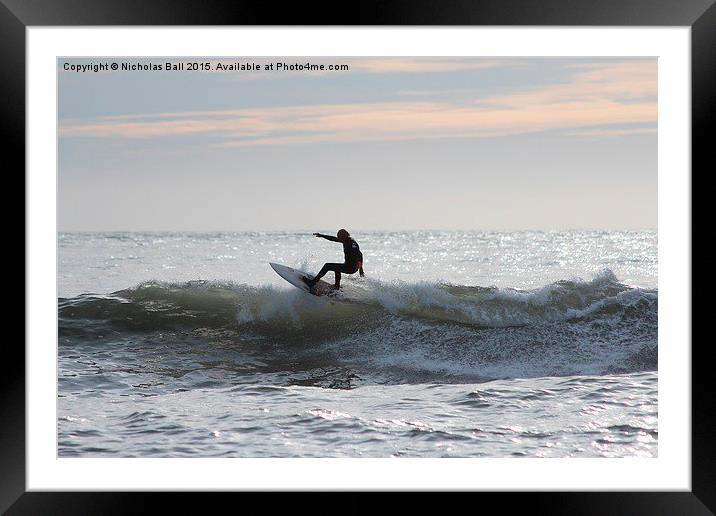  Surfer at Croyde Bay Framed Mounted Print by Nicholas Ball