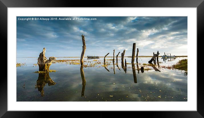 Thornham Stumps in Norfolk at high tide. Framed Mounted Print by Bill Allsopp