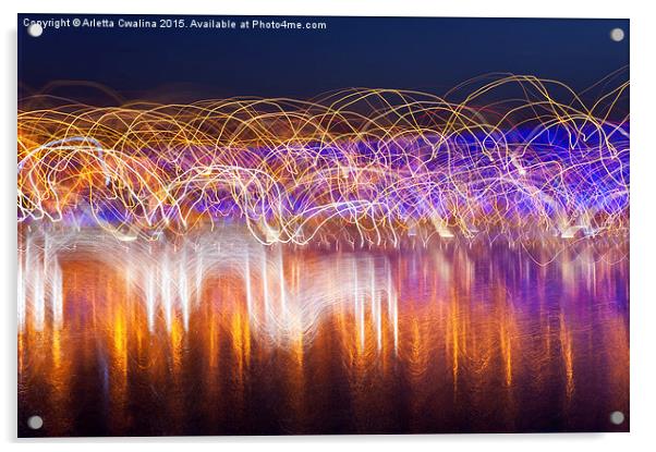 Bridge and cars driving lights motion Acrylic by Arletta Cwalina