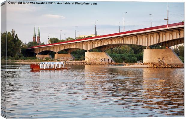 Slasko Dabrowski Bridge and water tram Canvas Print by Arletta Cwalina
