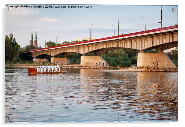 Slasko Dabrowski Bridge and water tram Acrylic by Arletta Cwalina