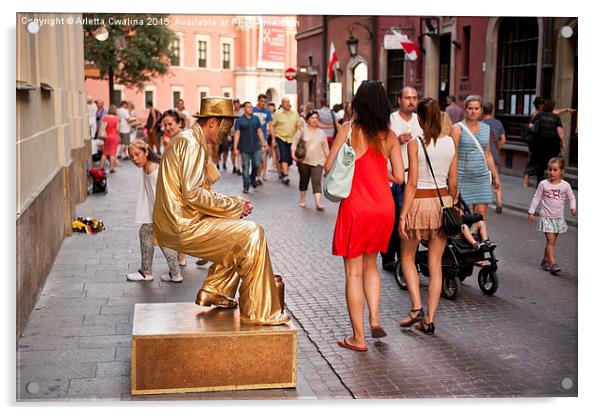 Levitating golden dressed man Acrylic by Arletta Cwalina