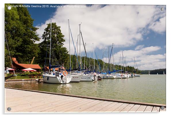 Berthed sailing boats row Acrylic by Arletta Cwalina