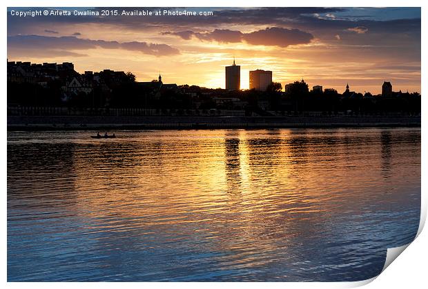 Vistula River skyline evening view Print by Arletta Cwalina