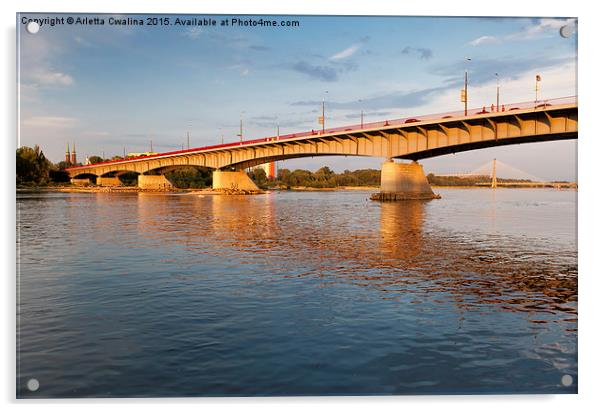 Slasko Dabrowski Bridge sunset view Acrylic by Arletta Cwalina