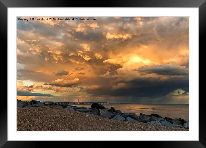 Lancing Beach with dramatic clouds Framed Mounted Print by Len Brook