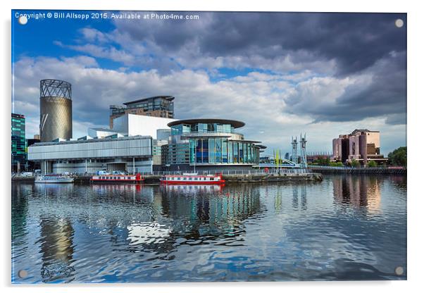  Salford Quays theatre and The Lowry. Acrylic by Bill Allsopp