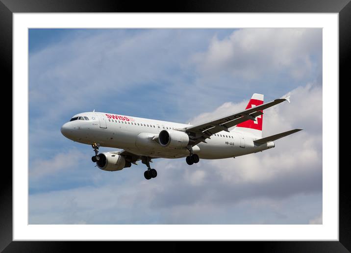 Swiss Airlines Airbus A320 Framed Mounted Print by David Pyatt