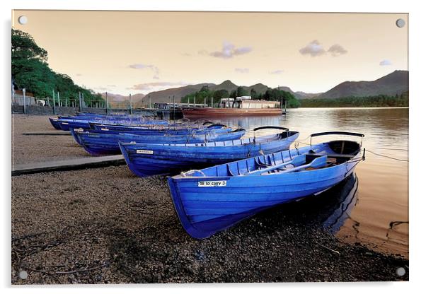  Derwent water row boats Acrylic by Tony Bates