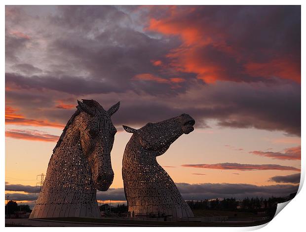  The Kelpies at sunset Print by Tommy Dickson