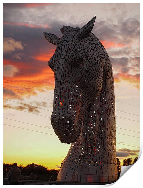  One of the magnificent Kelpie sculptures, near Fa Print by Tommy Dickson
