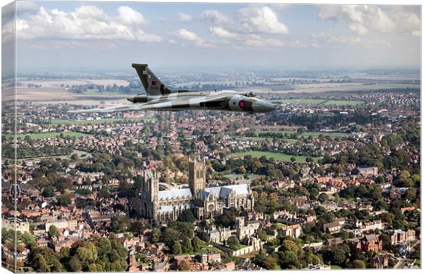 Avro Vulcan passing Lincoln Cathedral Canvas Print by Gary Eason
