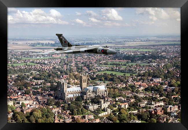 Avro Vulcan passing Lincoln Cathedral Framed Print by Gary Eason