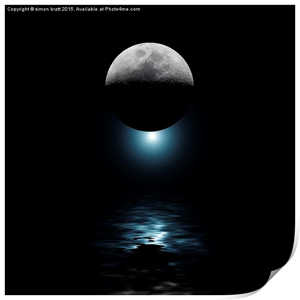 Backlit moon and blue star over water Print by Simon Bratt LRPS