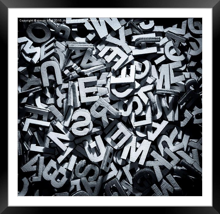 Monochrome letters in a pile Framed Mounted Print by Simon Bratt LRPS