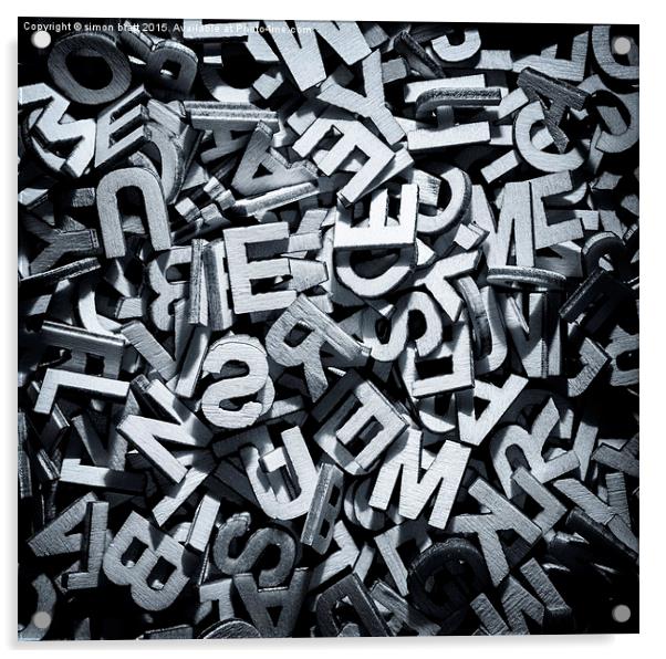 Monochrome letters in a pile Acrylic by Simon Bratt LRPS