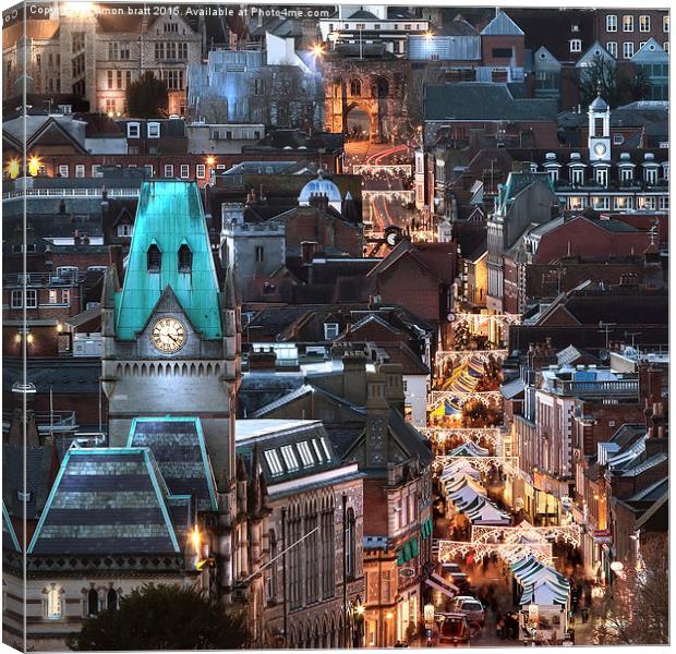 Winchester City night view at Christmas Canvas Print by Simon Bratt LRPS