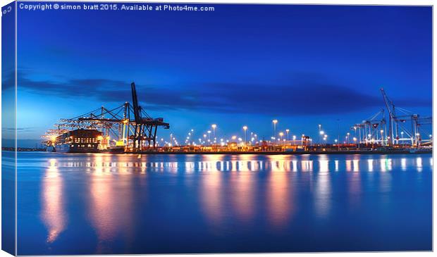 Marchwood Hampshire container port and sea at dusk Canvas Print by Simon Bratt LRPS