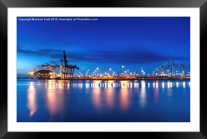 Marchwood Hampshire container port and sea at dusk Framed Mounted Print by Simon Bratt LRPS