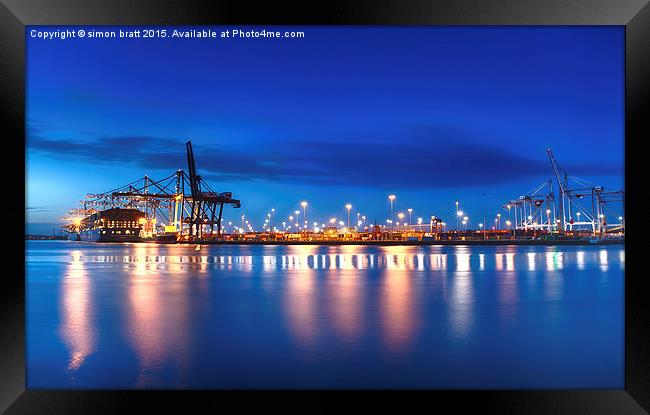 Marchwood Hampshire container port and sea at dusk Framed Print by Simon Bratt LRPS