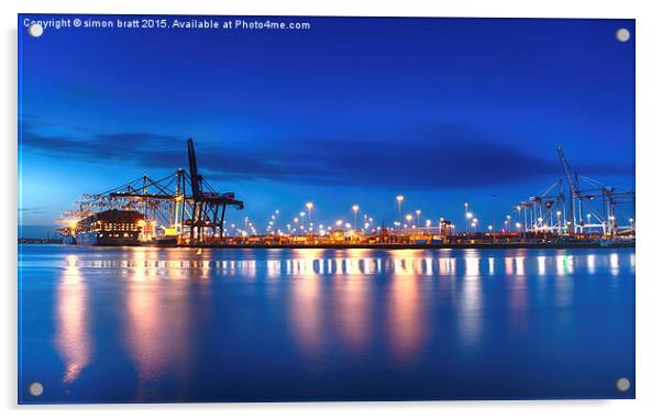 Marchwood Hampshire container port and sea at dusk Acrylic by Simon Bratt LRPS