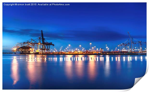 Marchwood Hampshire container port and sea at dusk Print by Simon Bratt LRPS