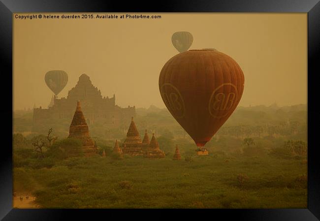  Balloon over Bagan Framed Print by helene duerden