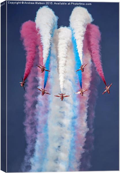  RAF Red Arrows Champagne Split - RIAT 2014 Canvas Print by Andrew Watson