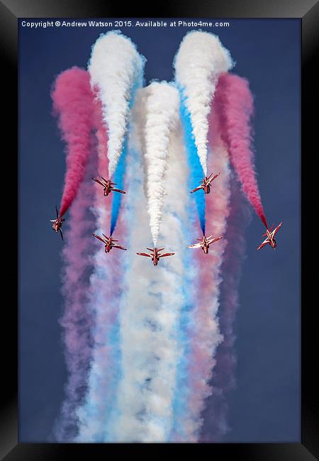  RAF Red Arrows Champagne Split - RIAT 2014 Framed Print by Andrew Watson