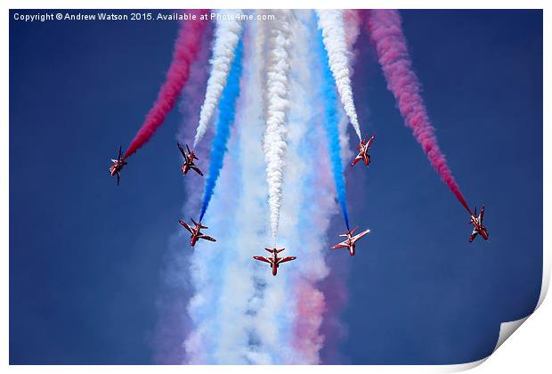   RAF Red Arrows Champagne Split - RIAT 2014 Print by Andrew Watson