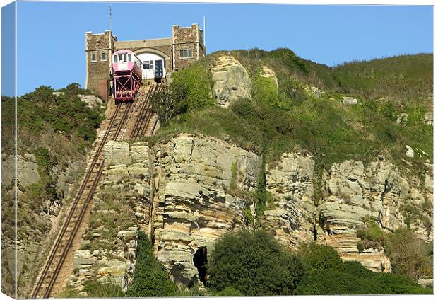 EAST HILL LIFT UP TO HASTINGS CASTLE. Canvas Print by Ray Bacon LRPS CPAGB