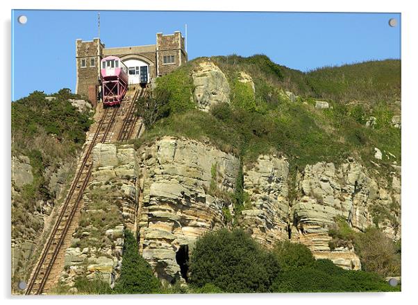 EAST HILL LIFT UP TO HASTINGS CASTLE. Acrylic by Ray Bacon LRPS CPAGB