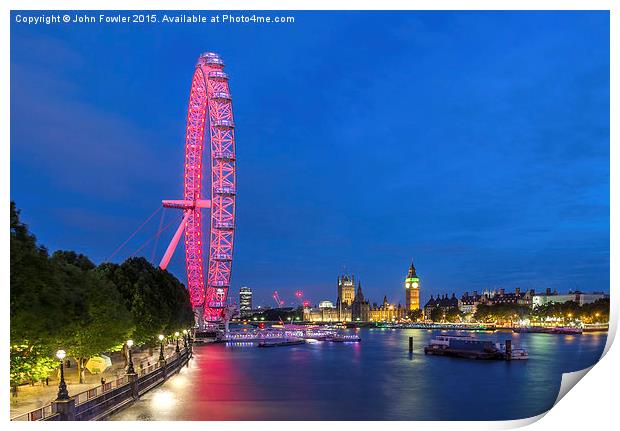  London Eye At Night  Print by John Fowler